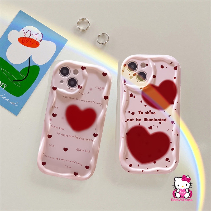 Simple English Shockproof Case Compatible For iPhone 7Plus 6 7 8 6s Plus 11 13 12 14 Pro Max XR XS X Max SE 2020 3D Wavy Curved Edge Red Love Heart Doodle Phone Soft Cover