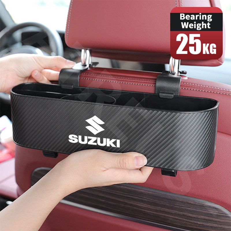 Suzuki Car Back Seat Organizer Kursi Belakang Mobil Hook Kotak Penyimpanan Cup Holder Tekstur Serat Karbon Untuk Suzuki ERTIGA XL7 Swift SX4 S-cross Jimny Grand Vitara Brezza Ignis Wagon R