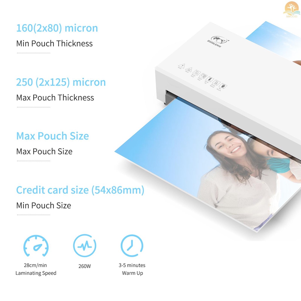 In Stock OSMILE Set Mesin Laminator Desktop Ukuran A4 Laminasi Panas Dan Dingin 2 Sistem Rol 9inci Lebar Max Suitabe Untuk A4/A5/A6 Kantong Laminating Untuk Rumah Kantor Sekolah Supp