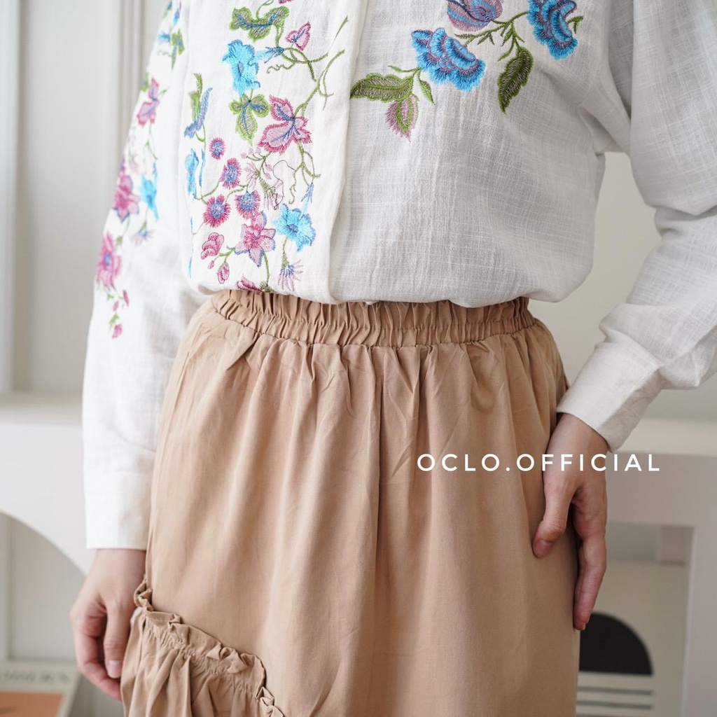 Oclo Linou Skirt bawahan wanita rok poplin import vintage casual basic daily wear