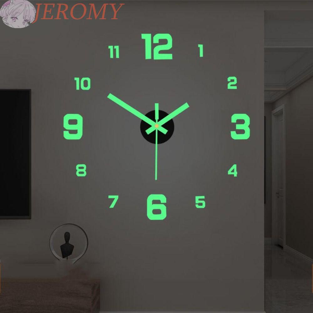 JEROMY Stiker Dinding Jam Gaya Eropa Bebas Pukulan DIY Dekorasi Rumah Mudah Digunakan Latar Belakang Kamar Tidur Luminous Decal