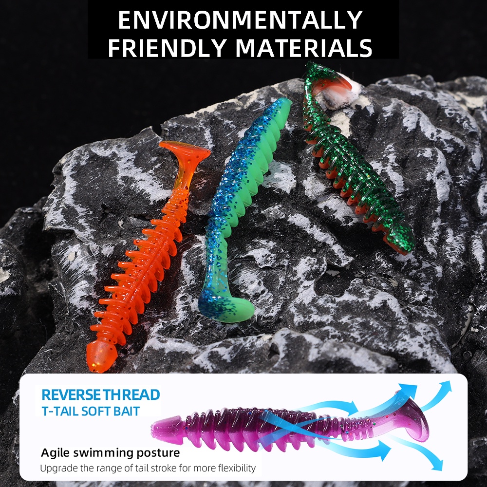 Umpan Ikan T-tail Ulir Terbalik Baru/Umpan Ikan Cacing Lembut/Umpan Pancing Bionic Buatan Silikon/Aksesoris Memancing Pancing/Floating Water Bass Trout Fake Swimbaits
