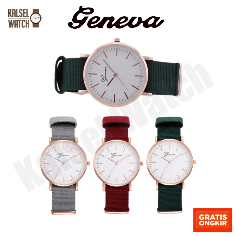 JAM TANGAN PRIA WANITA GENEVA ANALOG TALI KAIN BAHAN KANVAS CANVAS QUARTZ COUPLE MURAH GROSIR / JAM 
