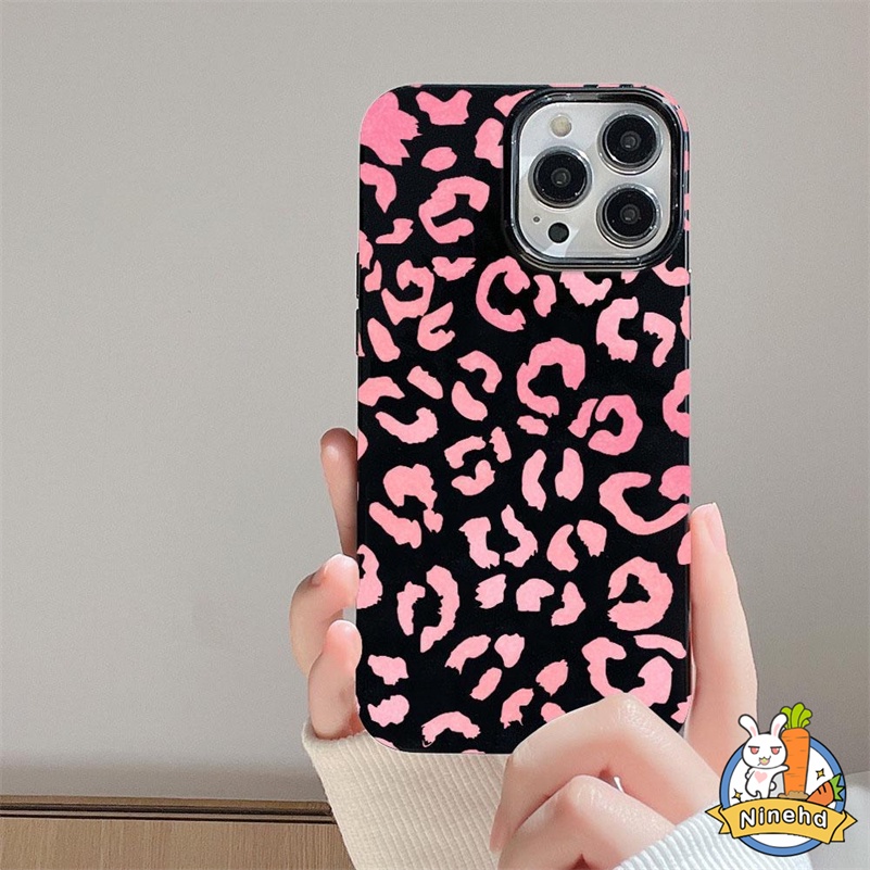 IPHONE Casing Motif Leopard Pink Mewah Kompatibel Untuk Iphone14 13 12 11 Pro Max X Xr Xs Max 8 7 6 6s Plus SE 2020hitam Sederhana Casing Ponsel Silikon Ultra-Tipis Shockproof Frame Back Cover