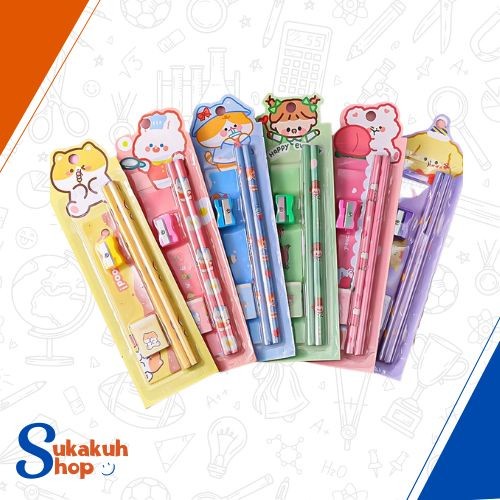 

Alat Tulis Set Mini Stationary Set Sekolah 5 in 1 Pensil Set Karakter