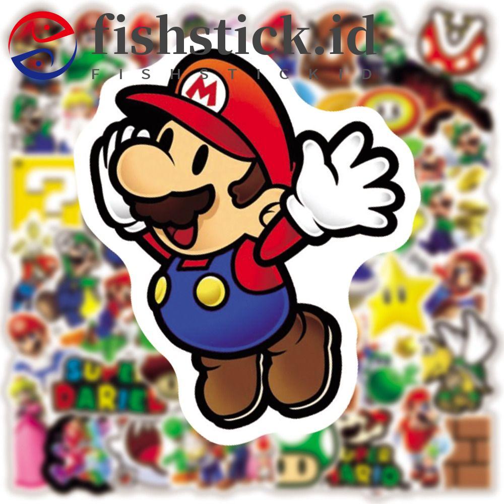 Fishstick Super Mario Stiker Tahan Air Perlengkapan Pesta Interaktif Laptop Sekolah Hadiah Kado Super Mario Bros Anime Peripheral Kartun Alat Tulis Sticker