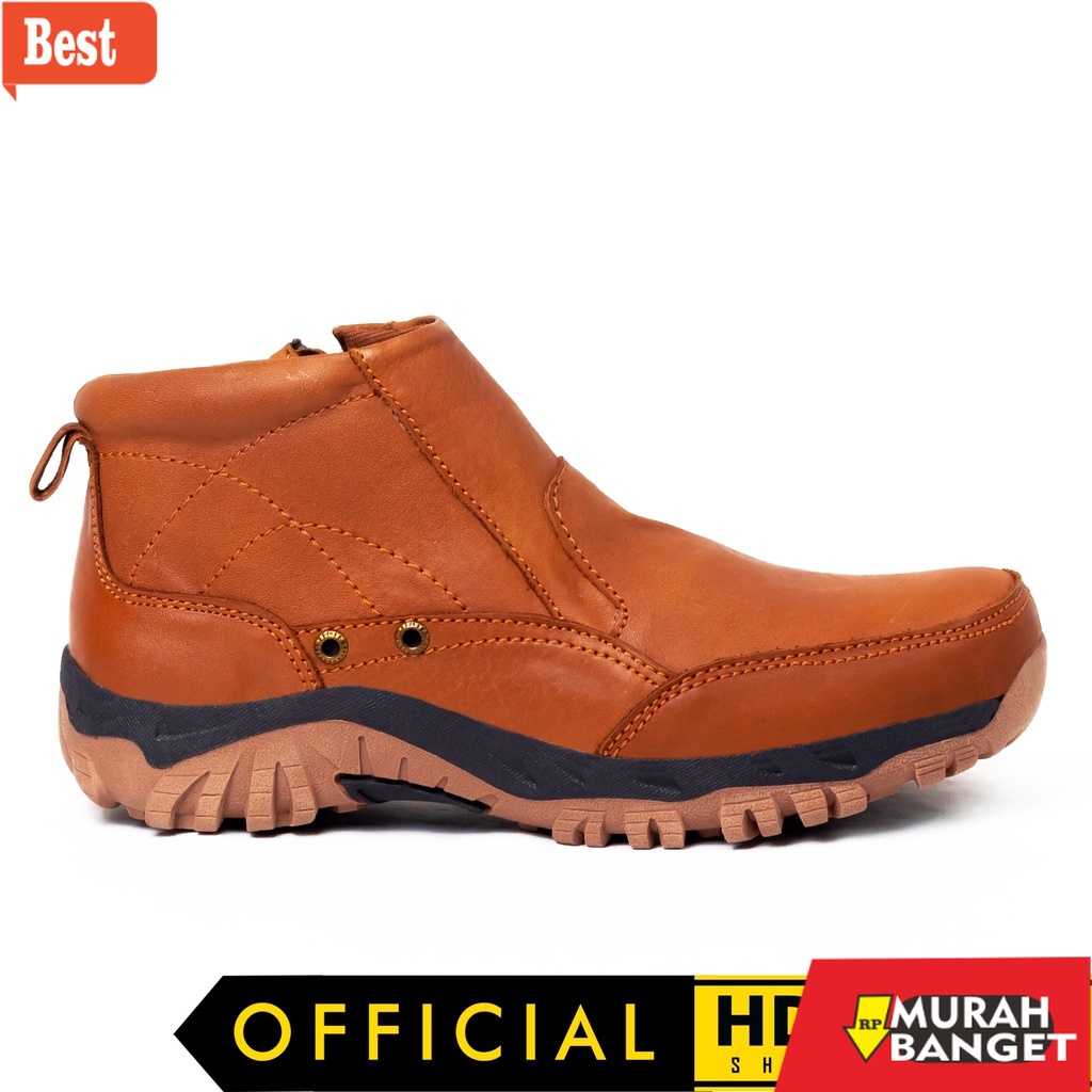 Boot pria terbaru- Sepatu Boots Kulit Slip on Resleting Tanpa Tali Original Davinelo