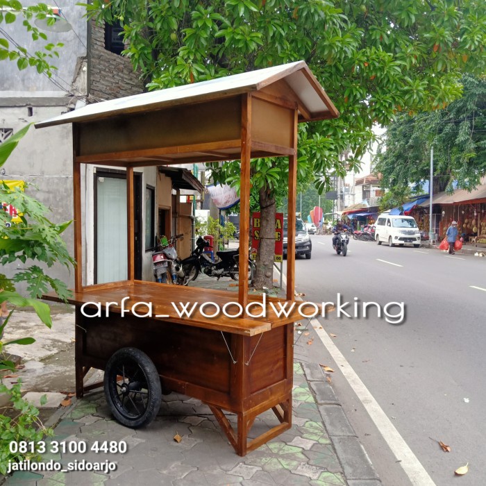 Gerobak Rombong Angkringan Kayu Asli dengan Roda Motor Termurah