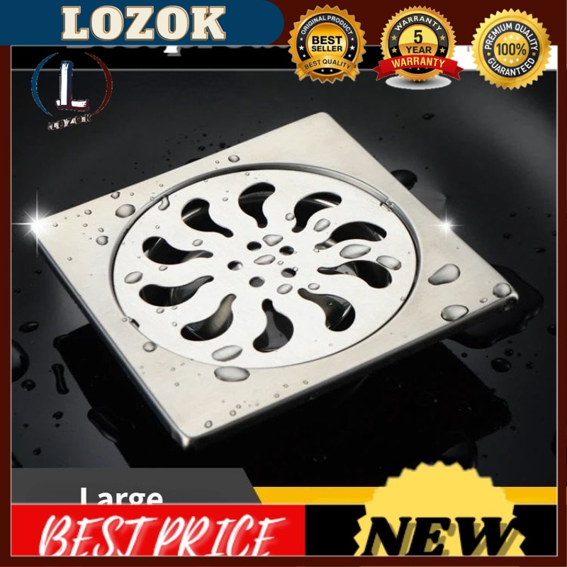 LOZOK Square Shower Drain 15x15cm Special Stainless Steel Water Drain Increase Deodorant Floor Hotel