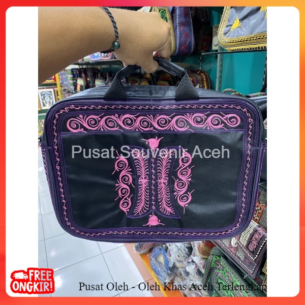 tas laptop bordir khas aceh | tas laptop tali panjang khas aceh