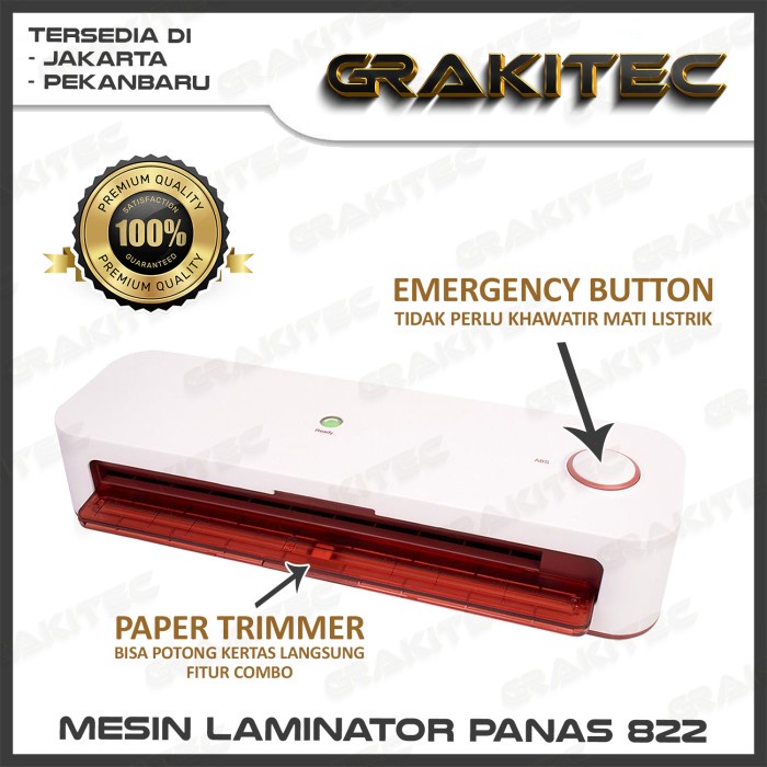 

Mesin Laminating A4 / F4 ( 230 mm ) 822 Fitur Combo Laminating + Paper