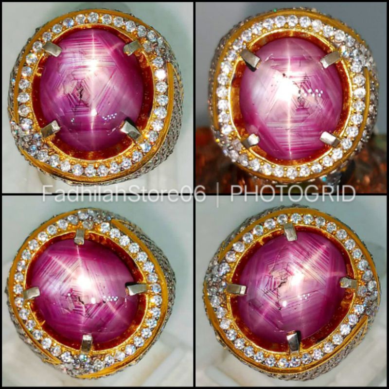 CINCIN PERAK NATURAL PINKISH RED STAR RUBY MOZAMBIQUE OVAL STAR TAJAM