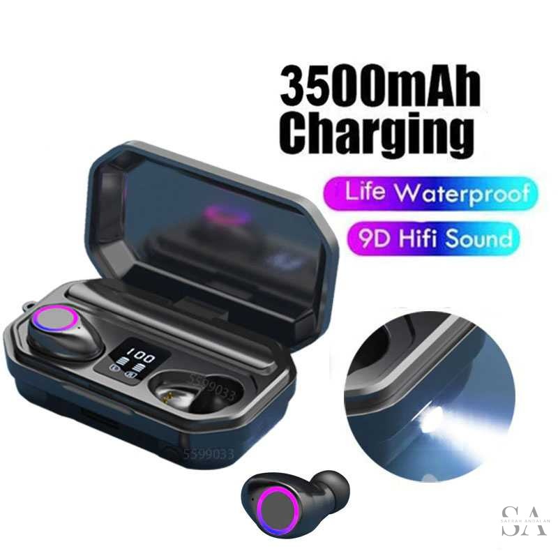 QJ Earphone TWS Bluetooth 5.0 + Charging Case Flashlight 3500mAh - M12