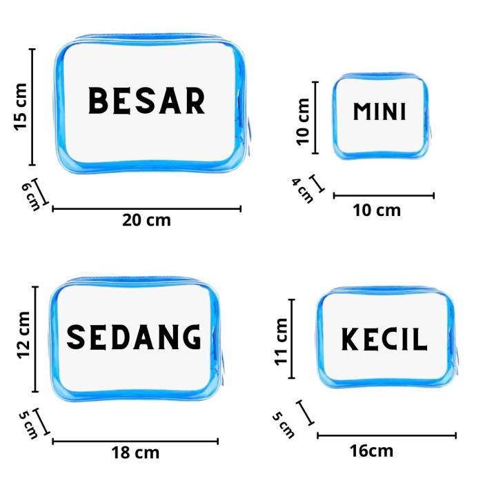 Promo - MRJ Tas Kosmetik Transparant Pouch Travel MakeUp Bag Orgnizer Skincare - Biru, MINI - Sedia 