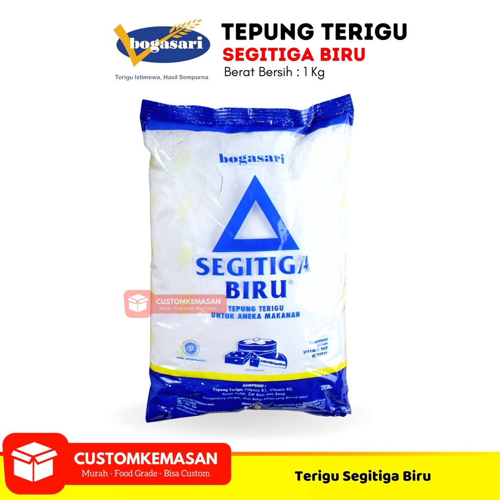 

Bogasari Tepung Terigu Segitiga Biru / Tepung Terigu 1 kg / Tepung Terigu Serbaguna / Tepung Bogasari / Terigu Segitiga Biru