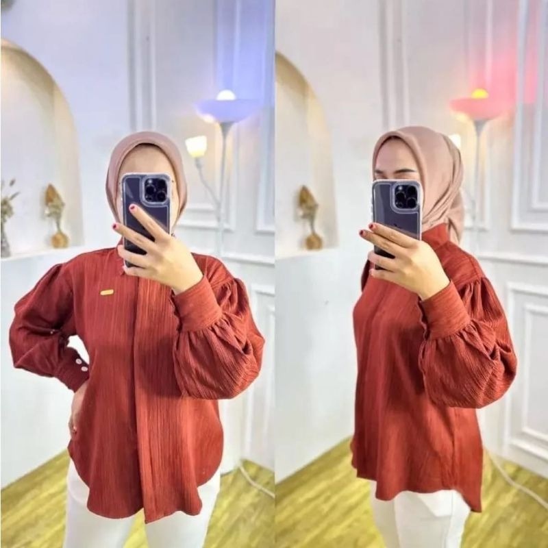 CASHA - ZSO OOTD WANITA HEM CIKA / Kemeja Balon Baby Crush / OOTD Kemeja Lengan Balon Bahan Lady Cru
