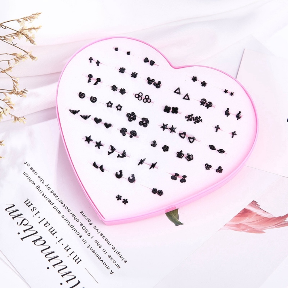 36pasang/kotak Sederhana Anting Pejantan Set Plastik Hypoallergenic Anting Telinga Manset Wanita Perhiasan Hadiah SWET HEART JEWELRY