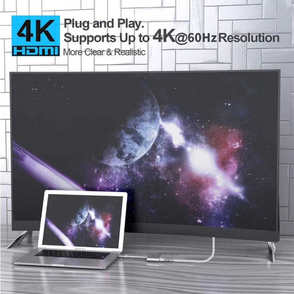 Adaptor Konverter USB Type C to HDMI VGA PD Charging 4K 87W Aluminium