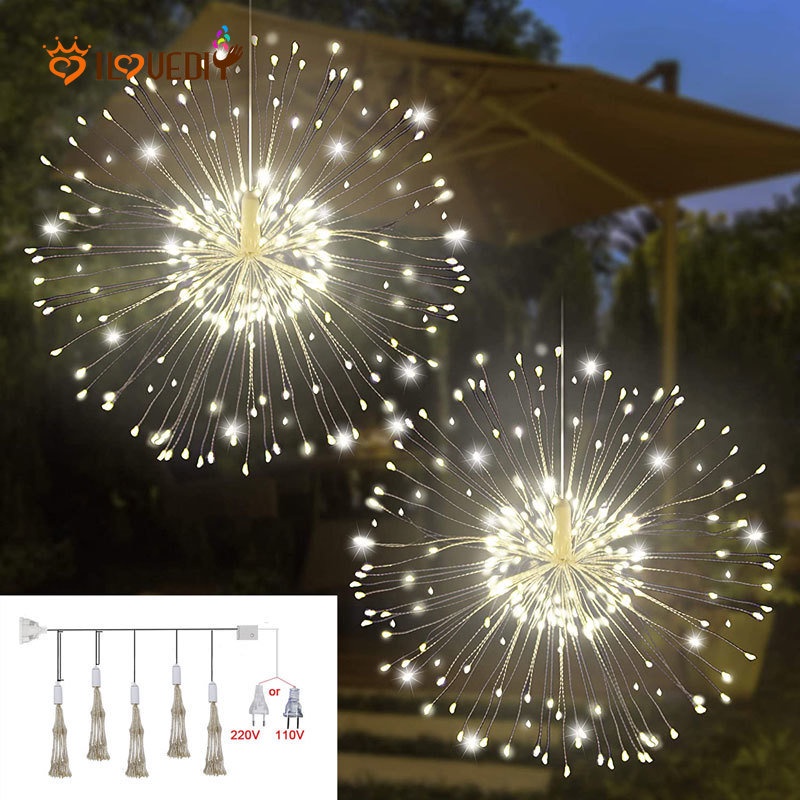 Hot Sale/3M 500LED Lampu Peri Kembang Api Kedip Kelap Kelip/US EU Plug Window LED String Light/Kawat Tembaga Dandelion String Lights Starburst Lights Untuk Dekorasi Xmas Tahun Baru