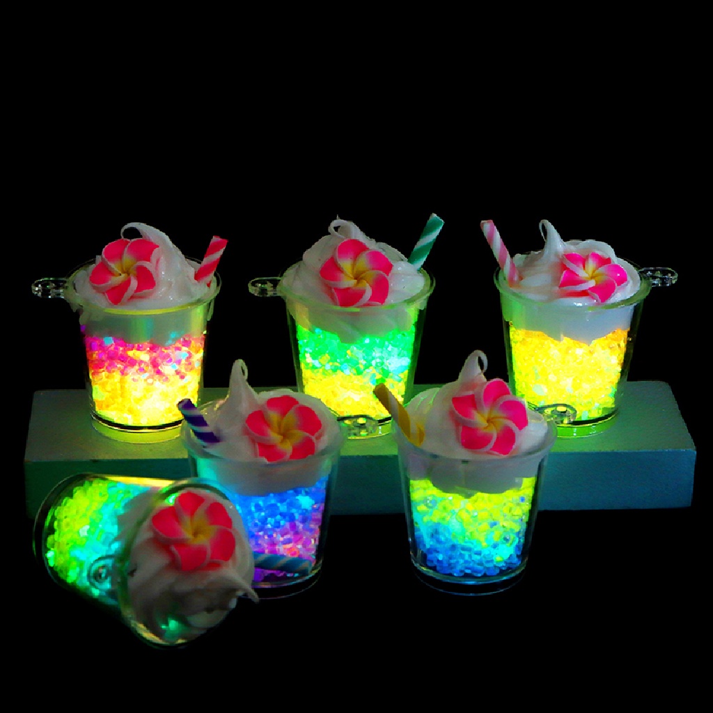 Xo 1Pc Mini Luminous Duawarna Cream Peach Blossom Cup Ice Cream Cup Mikro Landscape Ornamen Rumah Boneka Miniatur Dekorasi OL