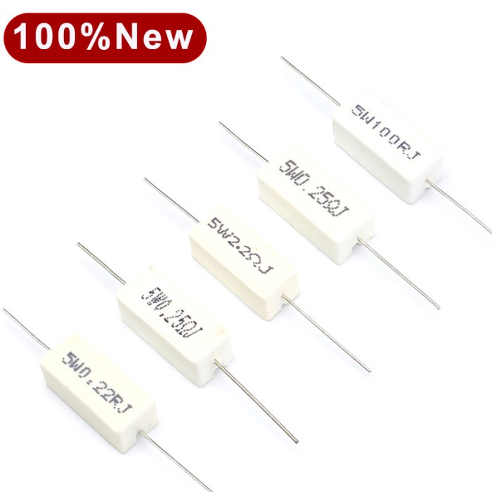 Isi 10 Pcs Resistor 5 Watt 5W Batu Cement Restan Banyak Pilihan Nilai