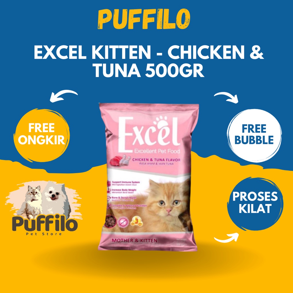 EXCEL Cat Food Kucing Mother And Kitten Rasa Ayam &amp; Ikan Tuna 500gr