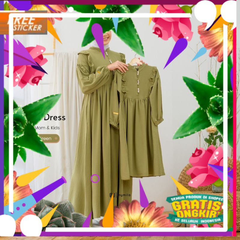 Shakila Gamis Couple Ibu & Anak Bahan Crinkle Airflow Gamis Anak Crinkle/ solat sholat ied idul adha