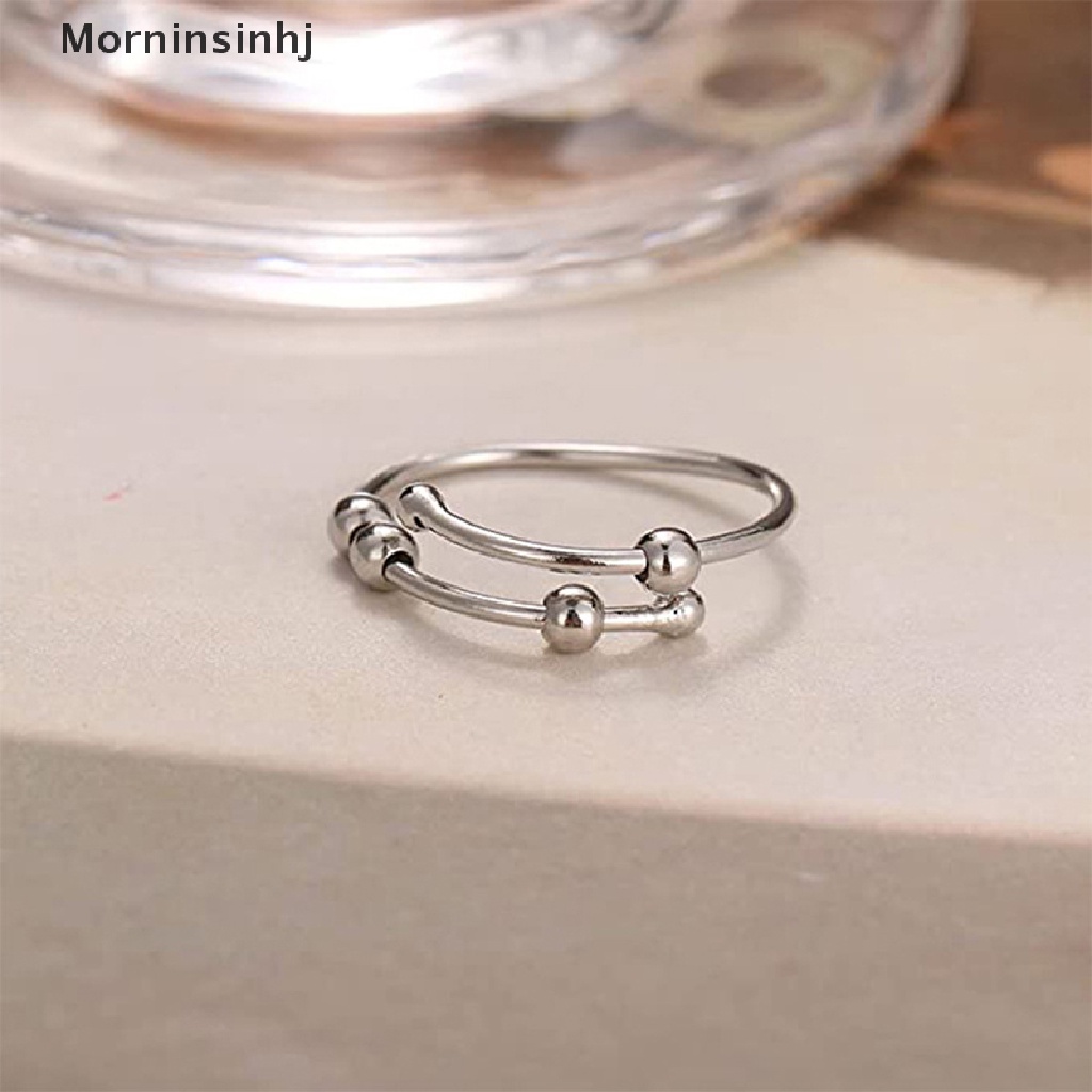 Mornin Stainless Steel Rotate Beads Anxiety Rings Adjustable Stress Relief Fidget Rings Untuk Wanita Pria Fashion Perhiasan Hadiah id