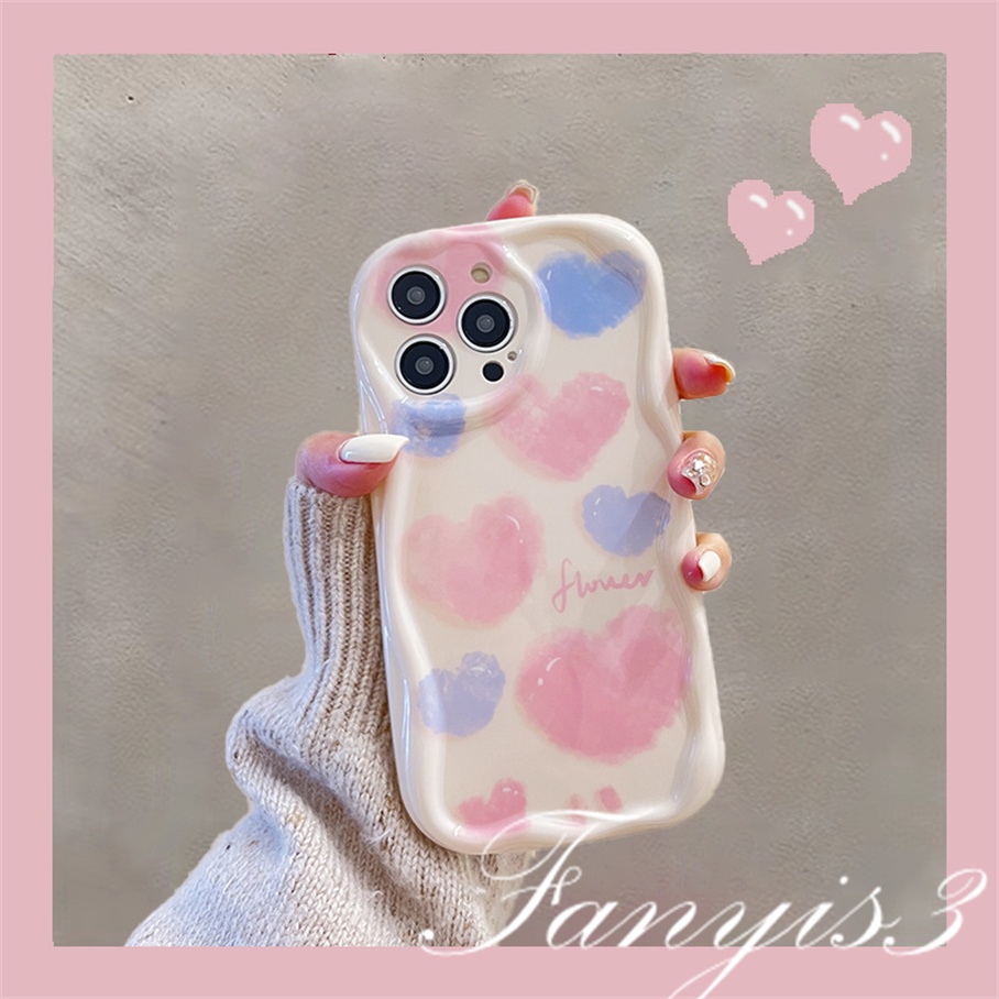 Compatible For IPhone 14 13 12 11 Pro Max X XR Xs Max 8 7 6s Plus SE 2020 Kompatibel Untuk Biru Pink Hati Gelombang Cinta Casing Ponsel TPU Silicon Lembut Cover Pelindung