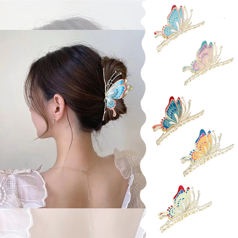 Korea Dicat Kupu-Kupu Berlian Imitasi Alloy Rambut Cakar Rambut Klip Wanita Aksesoris Rambut
