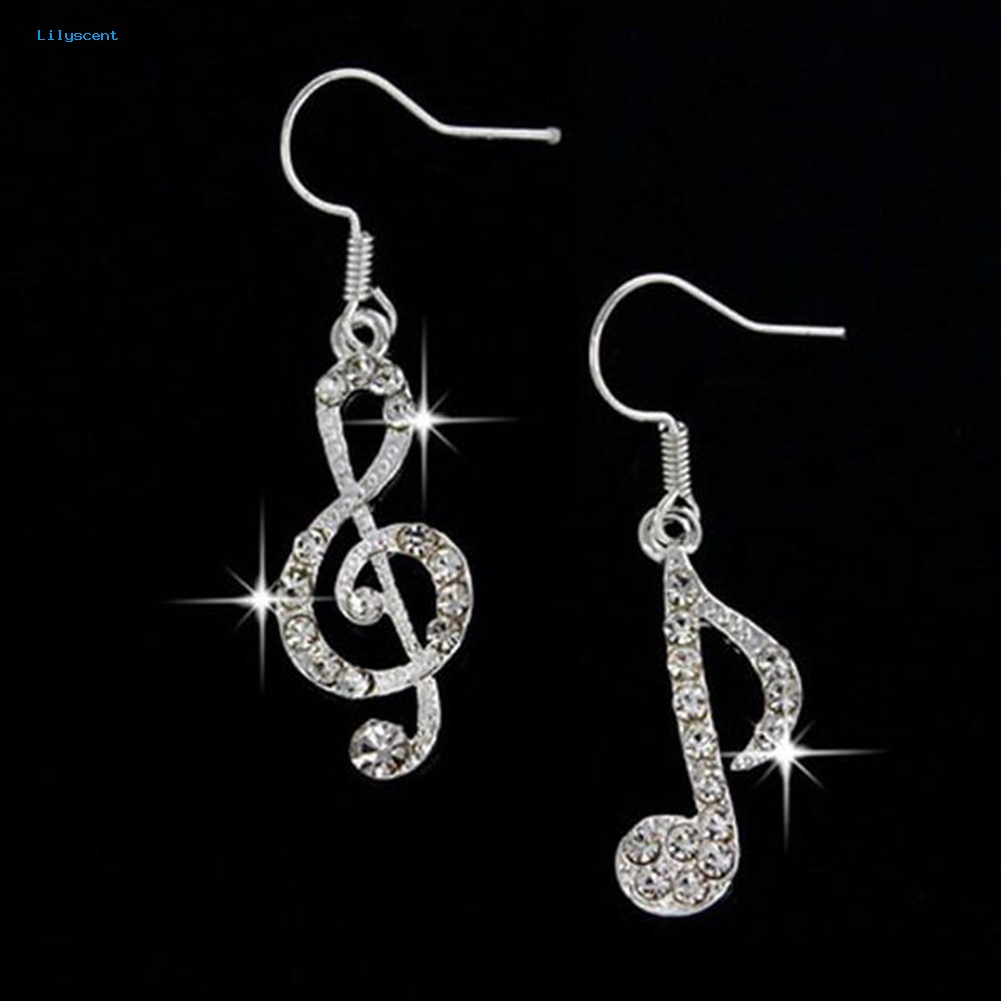 Lilyscent Fashion Wanita Berlian Imitasi Hias Treble Musik Note Pesona Menjuntai Kait Anting