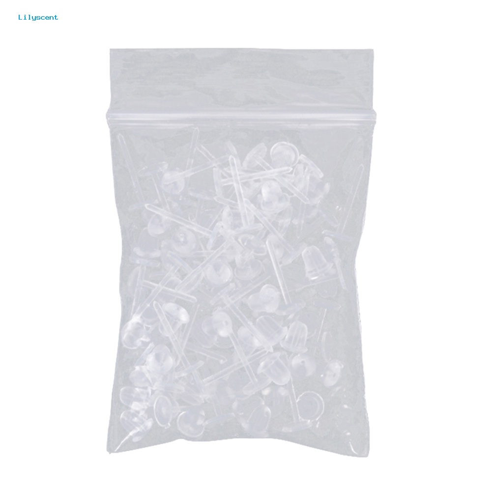 Lilyscent 50Pcs/Set Unisex Plastik Bening Anting Post Telinga Pin Punggung DIY Perhiasan Aksesori