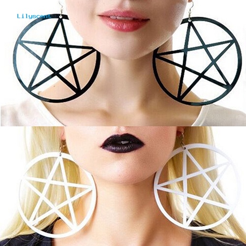 Lilyscent Punk Vintage Besar Berongga Pentacle Bulat Menjuntai Statement Earrings Ear Studs