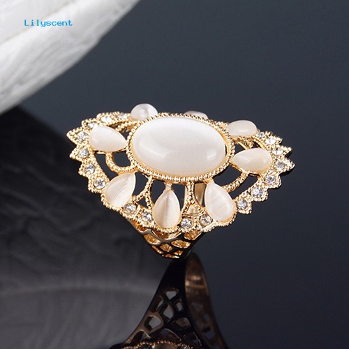 Lilyscent Wanita/'s Fashion Besar Elips Opal Berlian Imitasi Hollow Dekorasi Pesta Cincin Hadiah Perhiasan