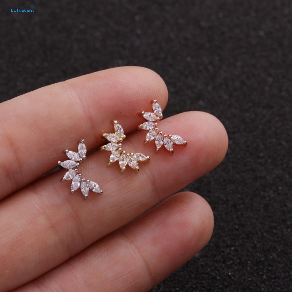 Lilyscent 1Pc Lady Cubic Zirconia Hias Bintang Bulan Telinga Stud Anting Tindik Helix Perhiasan