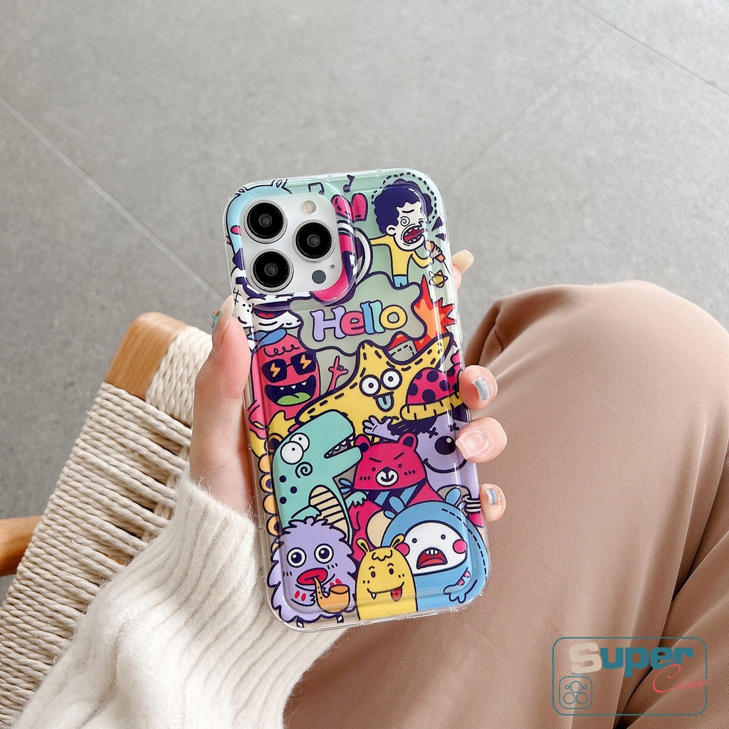 Casing Ponsel Kartun Untuk Realme C53 6i 5i 5 5s 9I 7I C55 C25Y C33 C12 C11 C30 C25s C35 C20A C21Y C15 C25 C17 C30S C20 C3 Cute Little Monster Doodle Shockproof Lembut TPU Airbag Cover