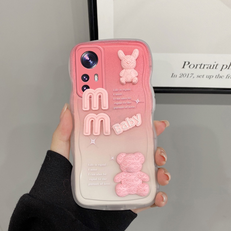 Andyh Casing Ponsel Untuk Xiaomi 12 Pro 12x11 Lite 11T Pro Phone Case 3D Alphabet Bear Pelindung Kamera Pelindung Penutup Belakang Couple Case