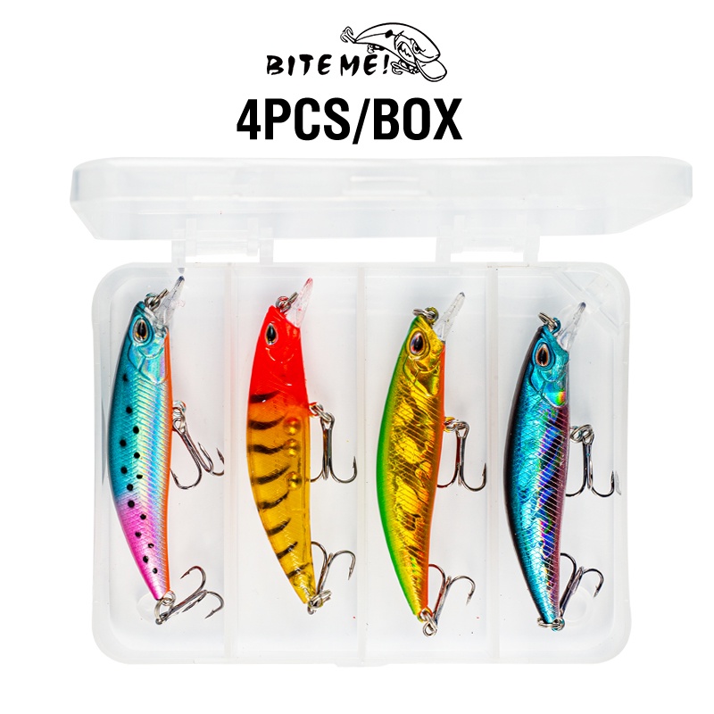 4pcs Ikan Kecil Umpan Pancing Plastik Tenggelam Umpan Umpan 3D Mata Ikan Umpan 6.8cm/4g Casting Minnow 2kait Treble Cocok Air Asin Air Tawar