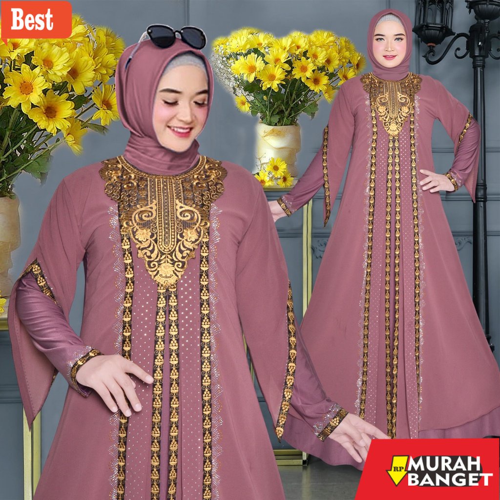Gaya ala timur tengah di hari raya- (COD)Gamis Abaya Turkey Ratu /Abaya Arab WARNA Jersey Mix Ceruti