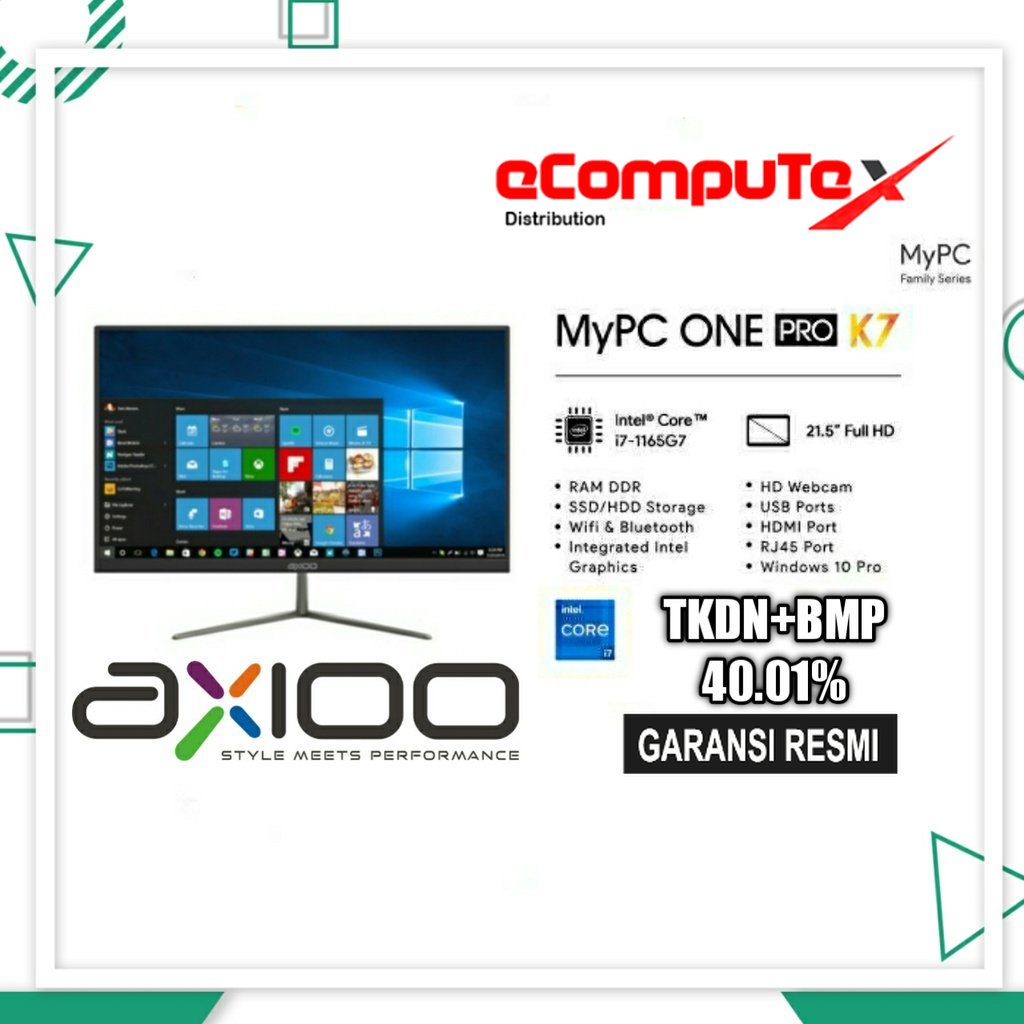 PC AIO AXIOO MYPC ONE PRO K7 OHB (16N9) i7-1165G7 16GB 1TB 21.5&quot; WIN10 PRO TKDN GARANSI RESMI