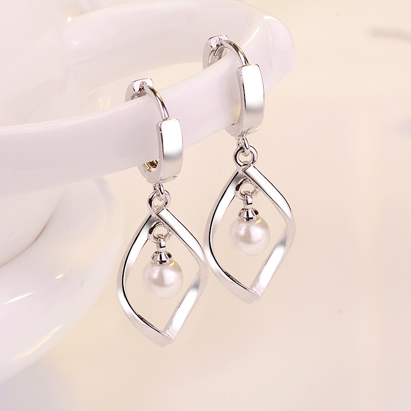 Goldkingdom Aksesoris Perhiasan Fashion Ready Stock Sederhana Anting Perak Wanita Rotary Love Anting Mutiara Wanita Mid Length Earrings Twist Fashion Earrings