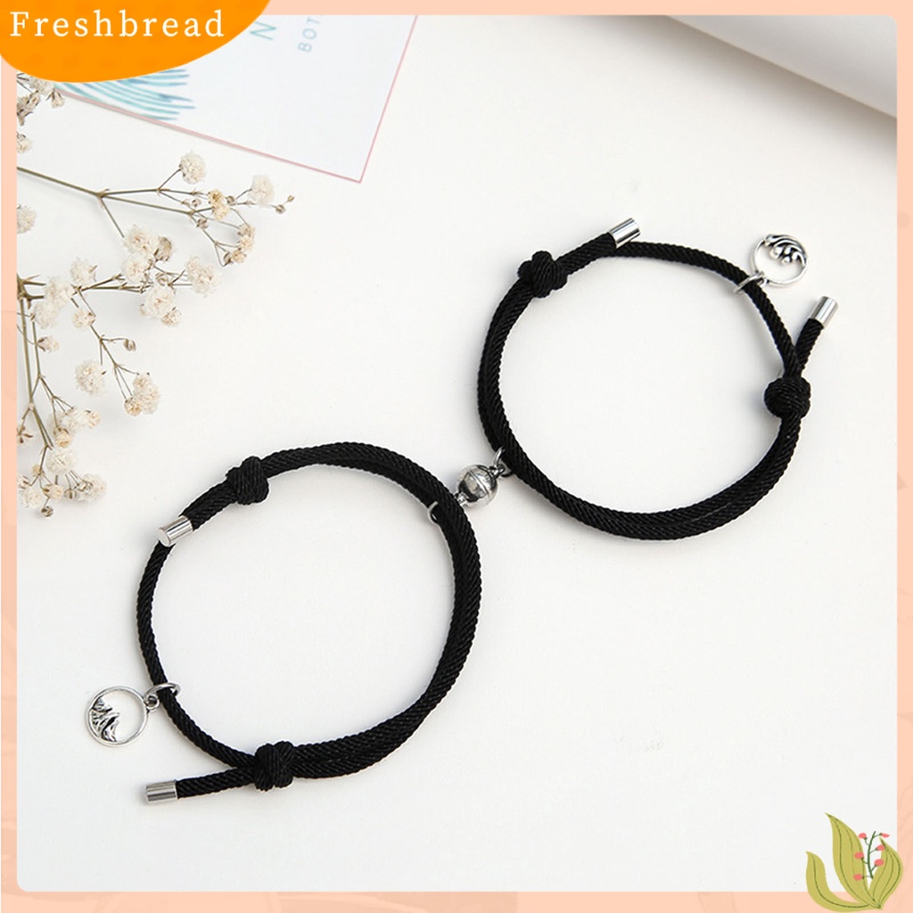 &lt; Freshbread &gt; 2Pcs Gelang Couple Liontin Bulat Adjustable Pria Wanita Geometri Tahan Lama Cord Bracelets Untuk Hari Kasih Sayang