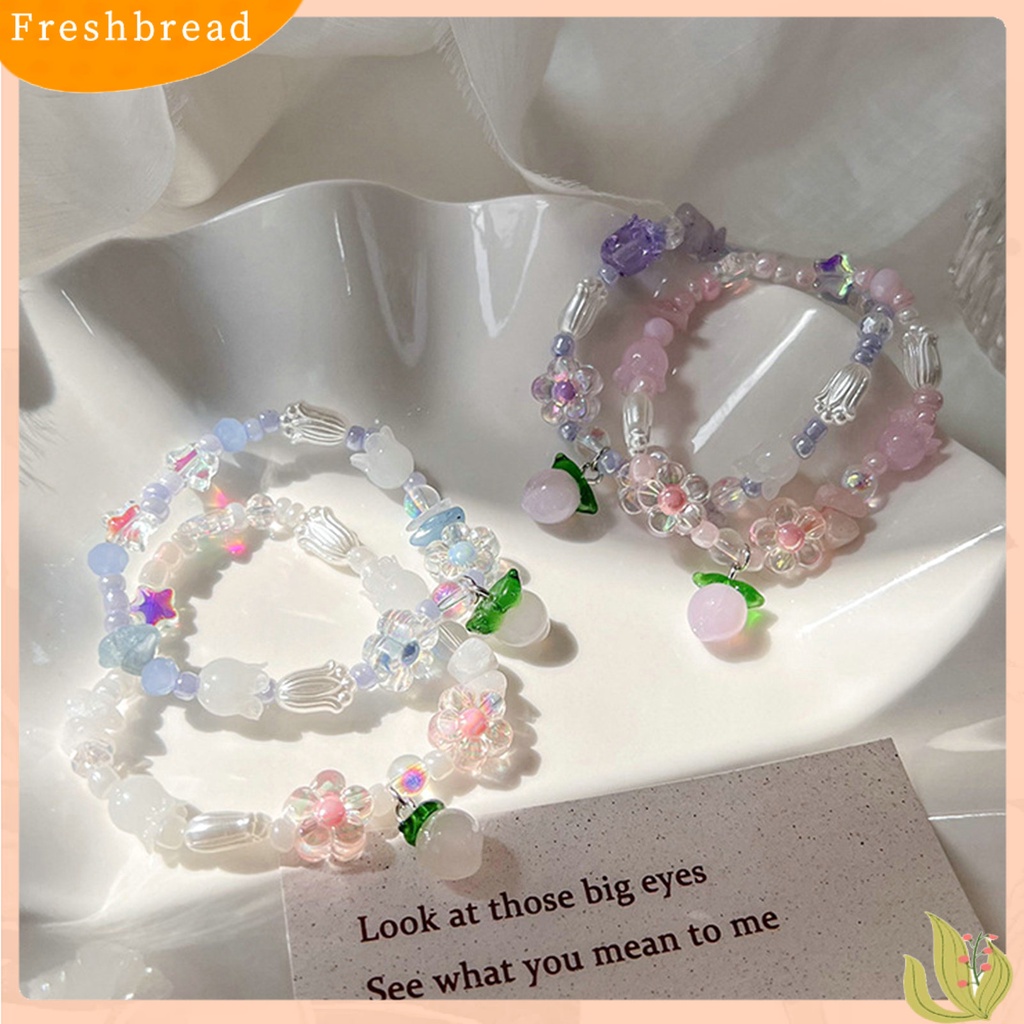 &lt; Freshbread &gt; Gelang Manik-Manik Bentuk Indah Tahan Luntur Berwarna Glasir Wanita Musim Panas Bunga Gelang Dengan Peach Charms Hadiah Ulang Tahun