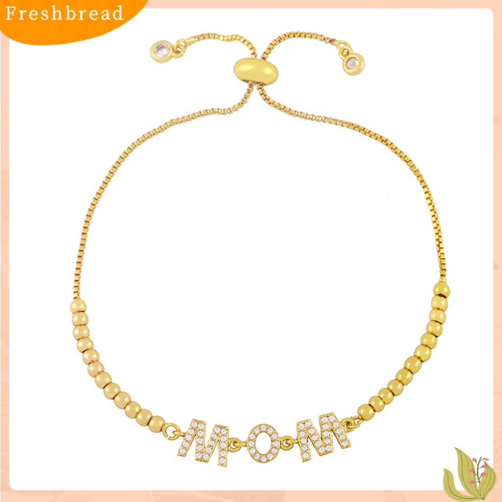 < Freshbread > Liontin Gelang Adjustable Cubic Zirconia Personalized Electroplating Letter Decor Hias Pengerjaan Halus MAMA Liontin Rantai Gelang Hadiah Ulang Tahun