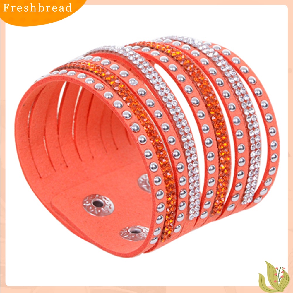 &lt; Freshbread &gt; Wanita Multilayer Rivet Berlian Imitasi Beludru Manset Bangle Gelang Gelang Hadiah