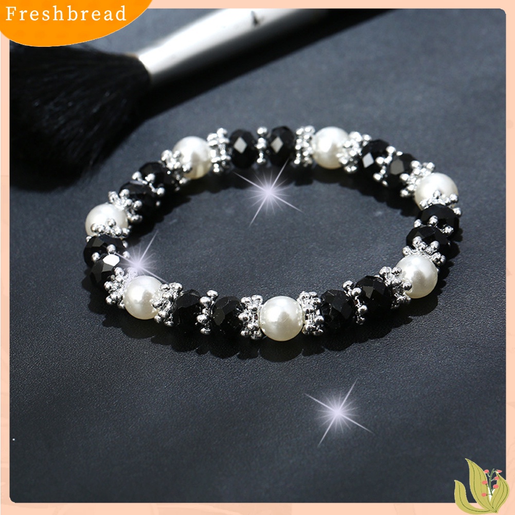 &lt; Freshbread &gt; Shiny Colorful Rhinestone Faux Pearl Gelang Bangle Wanita Perhiasan Hadiah Ulang Tahun