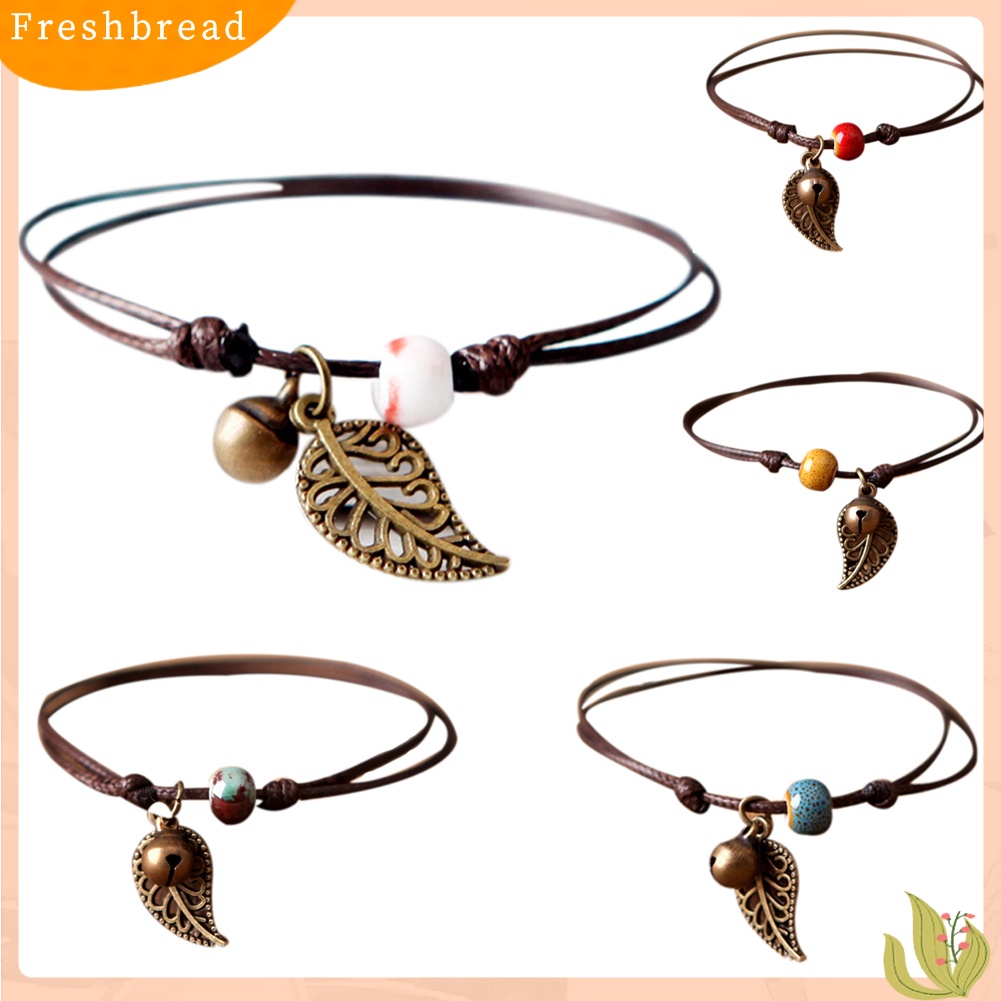 &lt; Freshbread &gt; Gelang Manik-Manik Keramik Bangle Tali Rantai Vintage Liontin Daun Perhiasan Pasangan