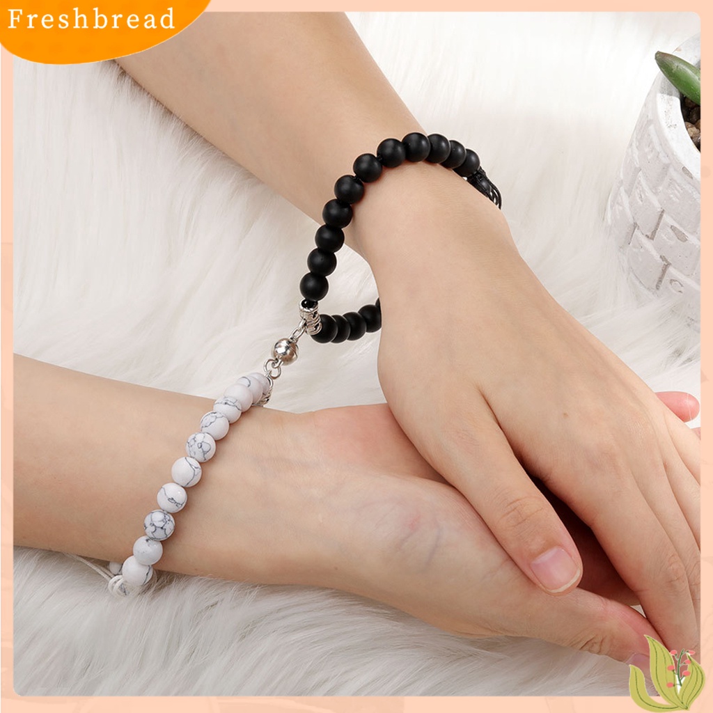 &lt; Freshbread &gt; 2Pcs Gelang Unisex Manik-Manik ic Perhiasan Batu Buram Anti Luntur Bangles Untuk Pacaran