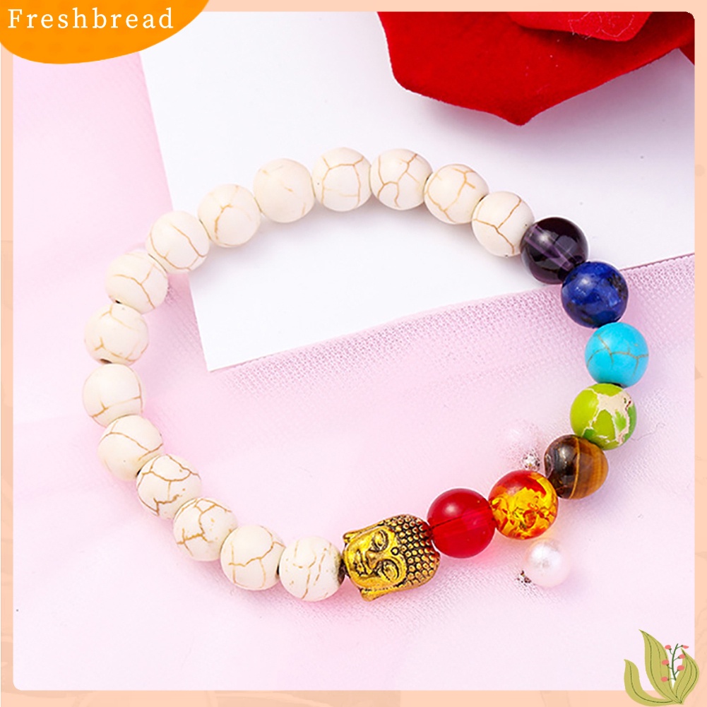 &lt; Freshbread &gt; 7 Chakra Buddha Kepala Manik-Manik Multicilor Batu Gelang Bangles Yoga Perhiasan Hadiah