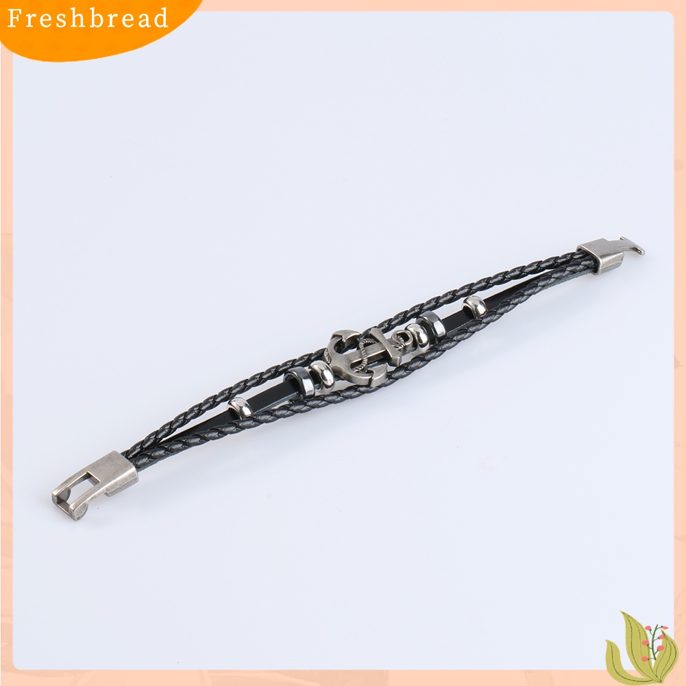 &lt; Freshbread &gt; Pria Vintage Logam Jangkar Baja Bertabur Surfer Kulit Imitasi Bangle Cuff Gelang